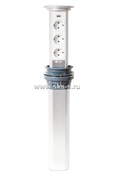 Блок розеточный настольный, 3х2К+З, 1-USB (45х45) автоматический , выдвижной, алюминий, IP54