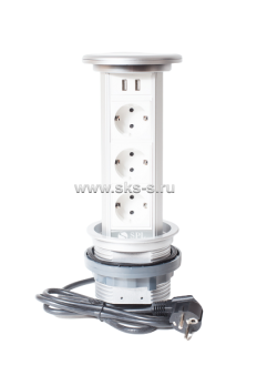 Блок розеточный настольный, 3х2К+З, 2-USB (45х45), с беспроводной зарядкой, выдвижной, алюминий, IP54