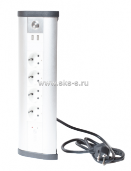 Блок розеточный управляемый (WI-FI), 4х2К+З, 2-USB (45х45), алюминий