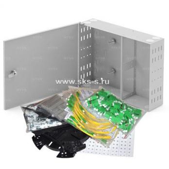 Кросс NTSS оптический настенный, укомплектованный, 32 порта LC/UPC duplex, 50/125 мкм ОМ4 (планки, сплайс-кассета 2шт, пигтейлы, КДЗС, адаптеры)