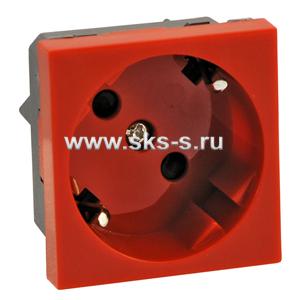 Розетка с заземляющими контактами, с защитными шторками, 16 А, 250 В, под углом 45 градусов (красная) LK45