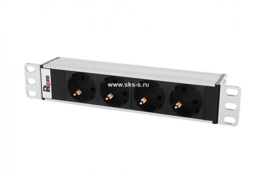 Блок розеток Rem-10 без шнура, 4 Sсhuko, вход IEC 60320 C14, 10 A, алюм., 10"