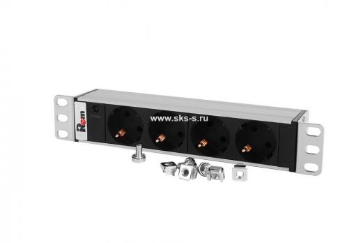 Блок розеток Rem-10 без шнура с инд., 4 Sсhuko, вход IEC 60320 C14, 10 A, алюм., 10"