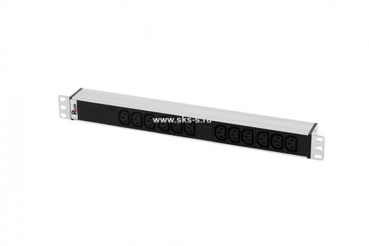 Блок розеток Rem-32 с инд., 12 IEC 60320 C13, 32 А, алюм., 19", колодка