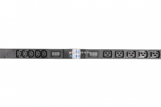 Вертикальный блок розеток Rem-32 на 2 контура по  10 IEC 60320 C13, 5 IEC 60320 C19 с авт., и амп., 2 ? 16 А, алюм., 33-38U, колодка